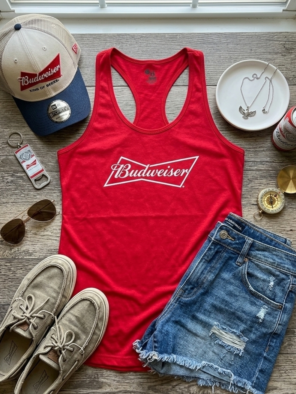 Budweiser Women's Red Racerback Logo Tank Top